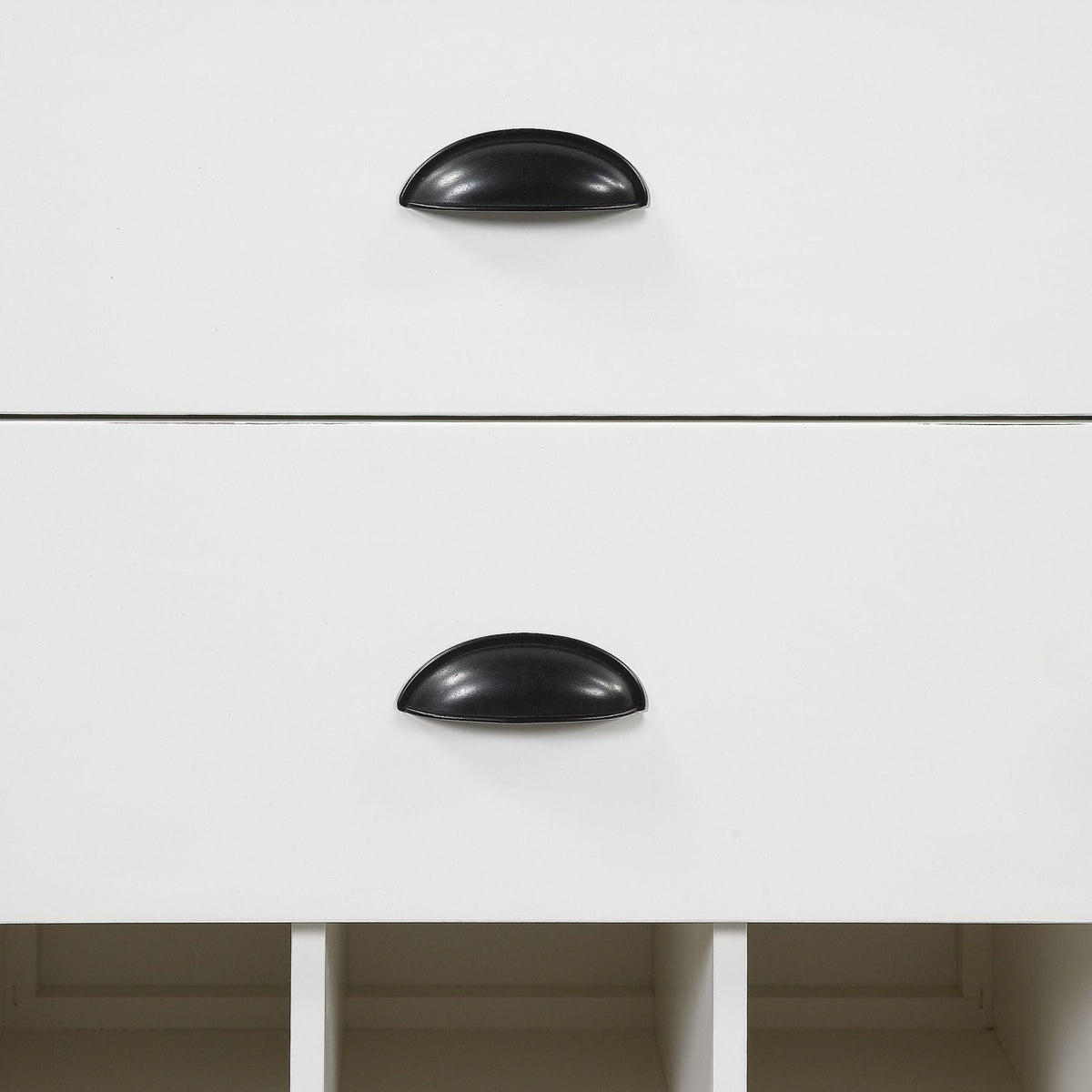White 2-drawer server cabinet with black half-moon pulls HouseOfZazla on Tampa Home & Garden Store