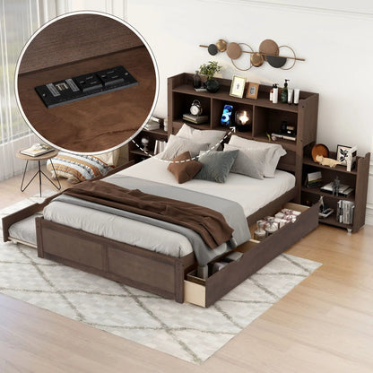 Storage Platform Bed With Shelves and Drawers