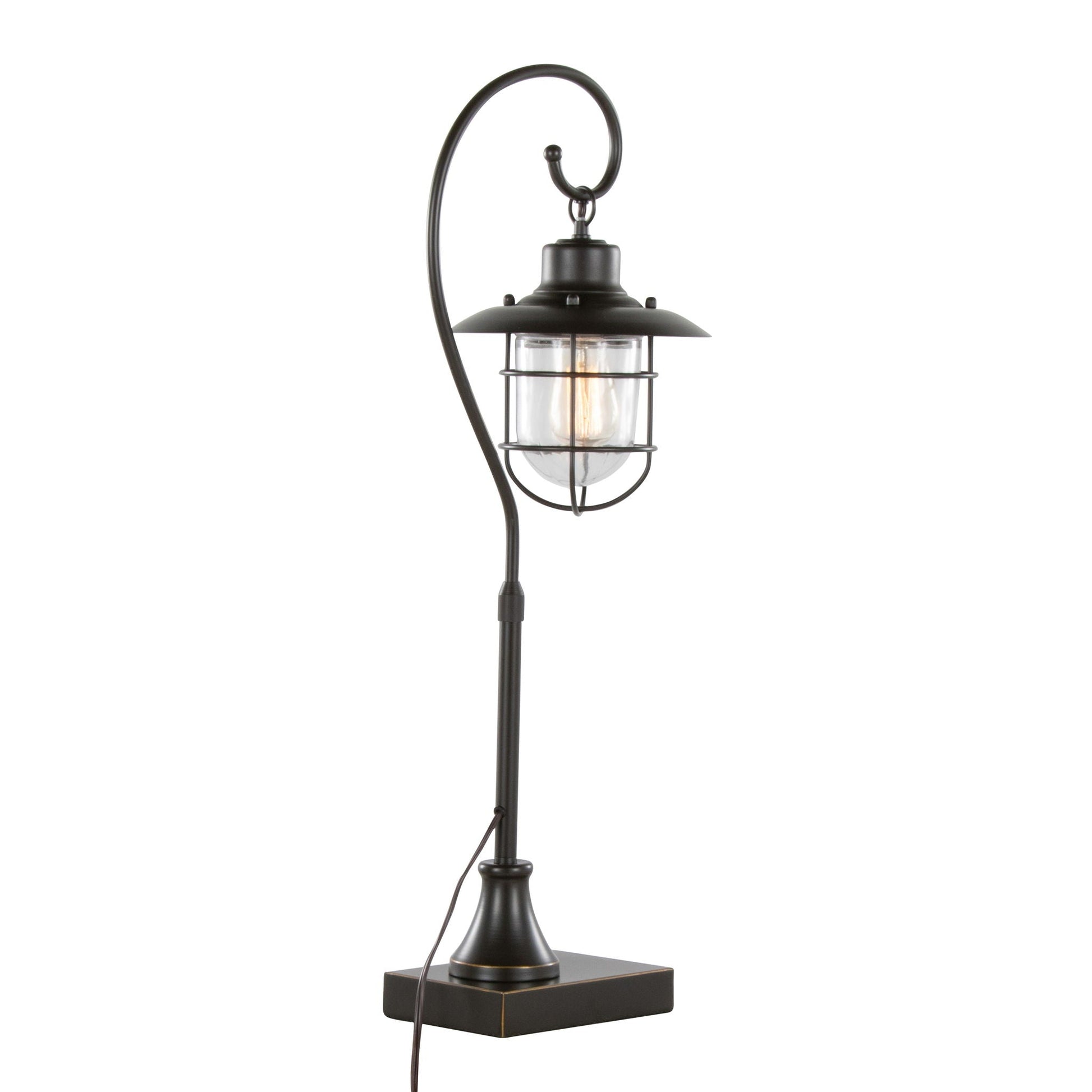 Landen contemporary task lamp oil rubbed bronze with clear glass shade curved arm base on Tampa Home & Garden Store