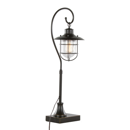 Landen contemporary task lamp oil rubbed bronze with clear glass shade curved arm base on Tampa Home & Garden Store