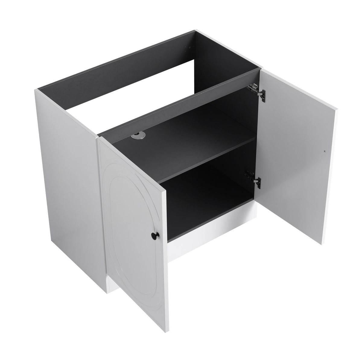 Freestanding bathroom vanity white cabinet with gray interior and soft-close doors HouseOfZazla on Tampa Home & Garden Store