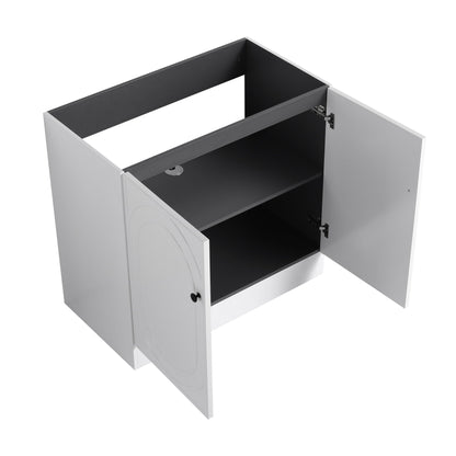 Freestanding bathroom vanity white cabinet with gray interior and soft-close doors HouseOfZazla on Tampa Home & Garden Store