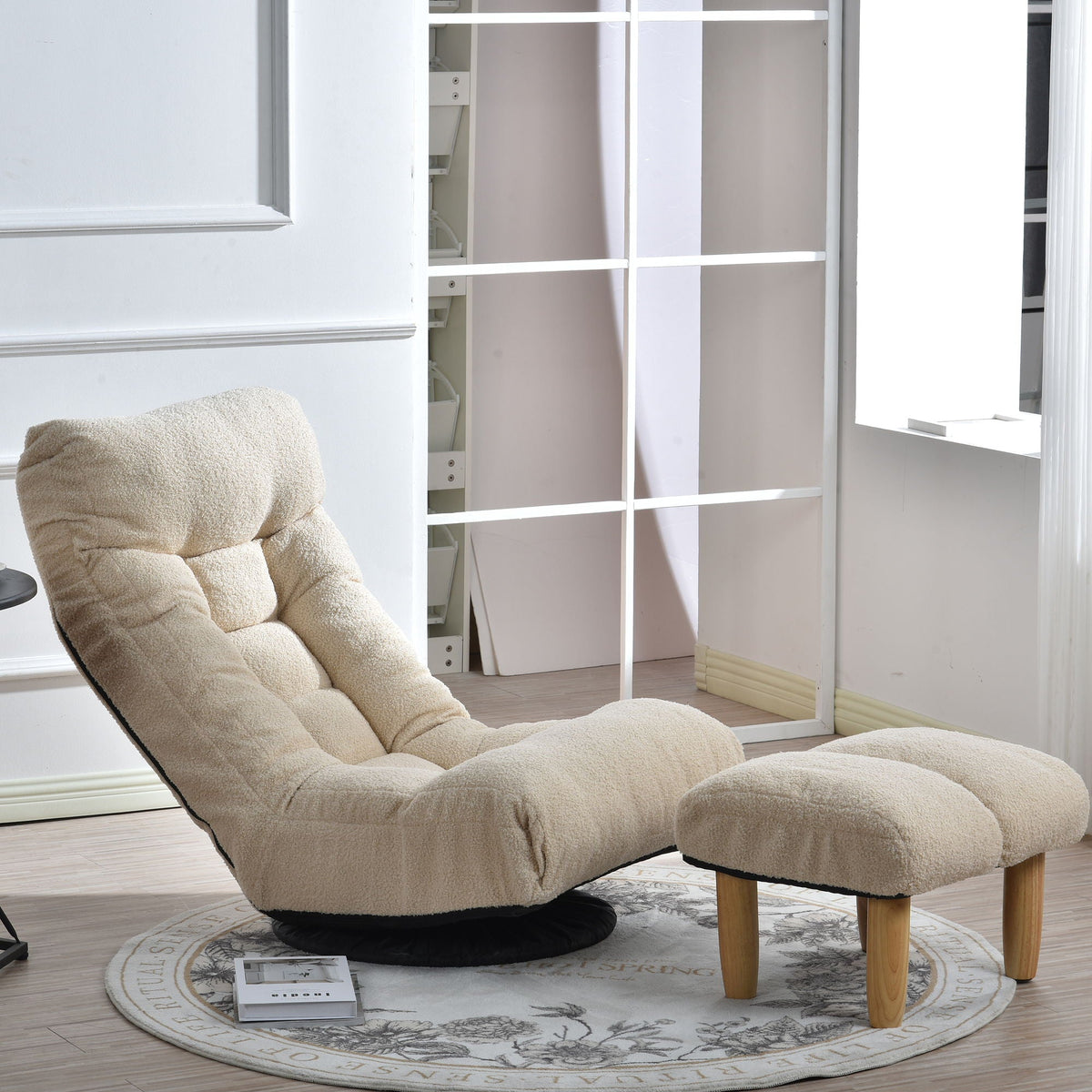 Adjustable Japanese reclining floor chair sofa with metal frame in beige upholstery on Tampa Home & Garden Store