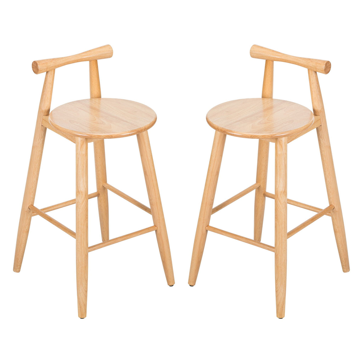 Natural Grove indoor barstool set of 2 with round wooden seats and natural finish on Tampa Home & Garden Store