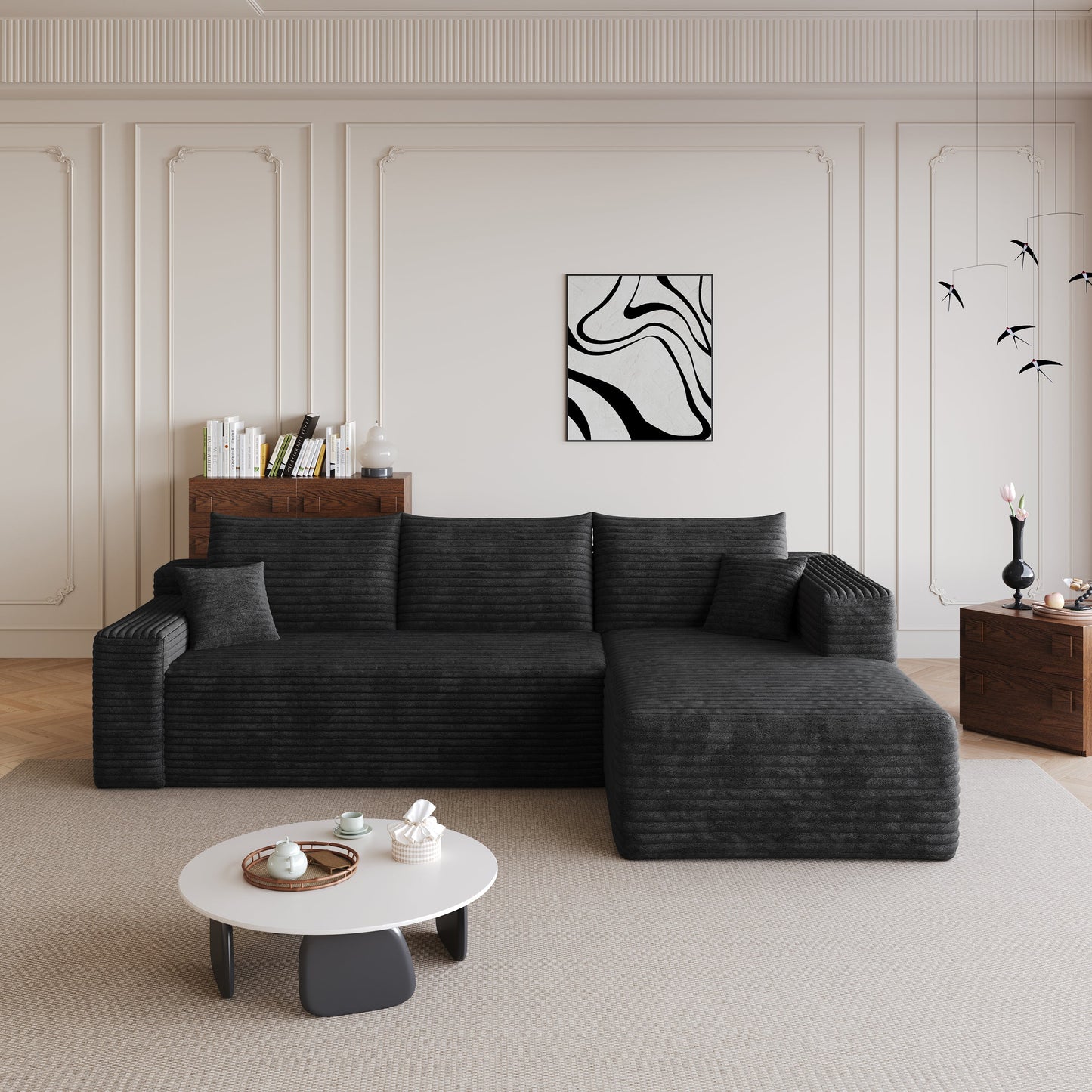 95in Cloud Sectional Sofa, L-shaped charcoal upholstered modern minimalist couch by HouseOfZazla on Tampa Home & Garden Store