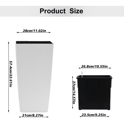 HouseOfZazla 22.6in white faux rattan square planter set with automatic watering system, 2-pack on Tampa Home & Garden Store
