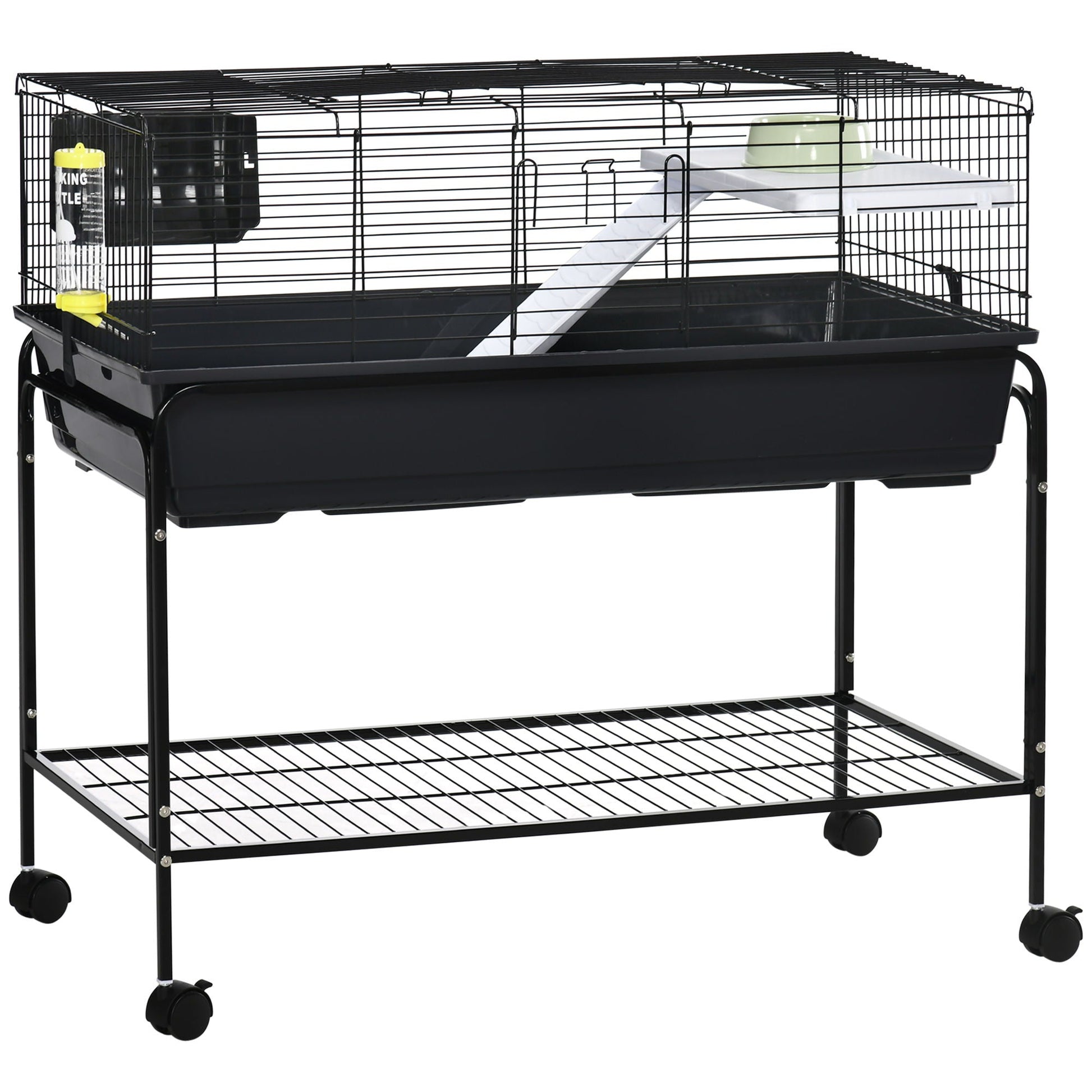 Pawhut two-story small animal cage on a wheeled stand with ramp and water bottle on Tampa Home & Garden Store
