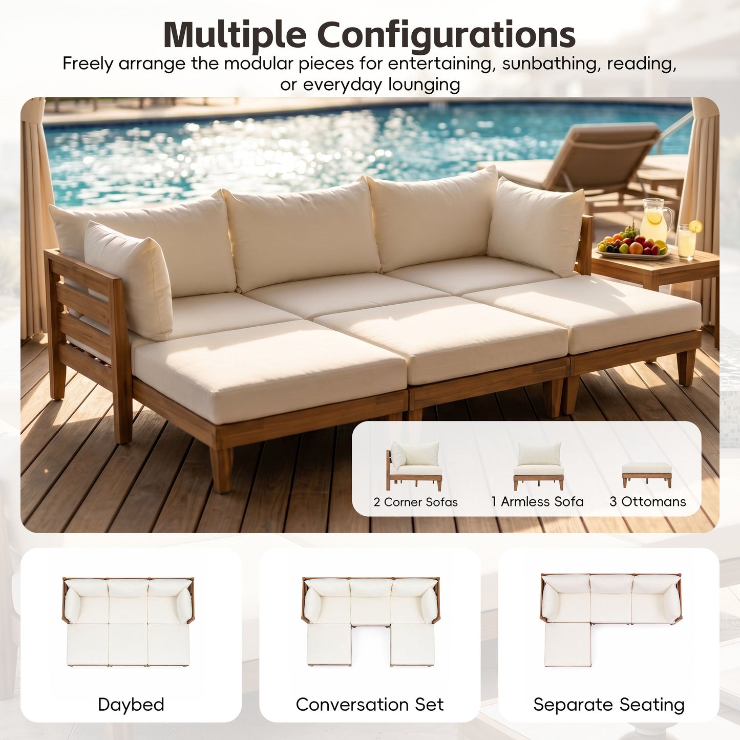Topmax 6 Piece Acacia Wood Patio Sofa Set
