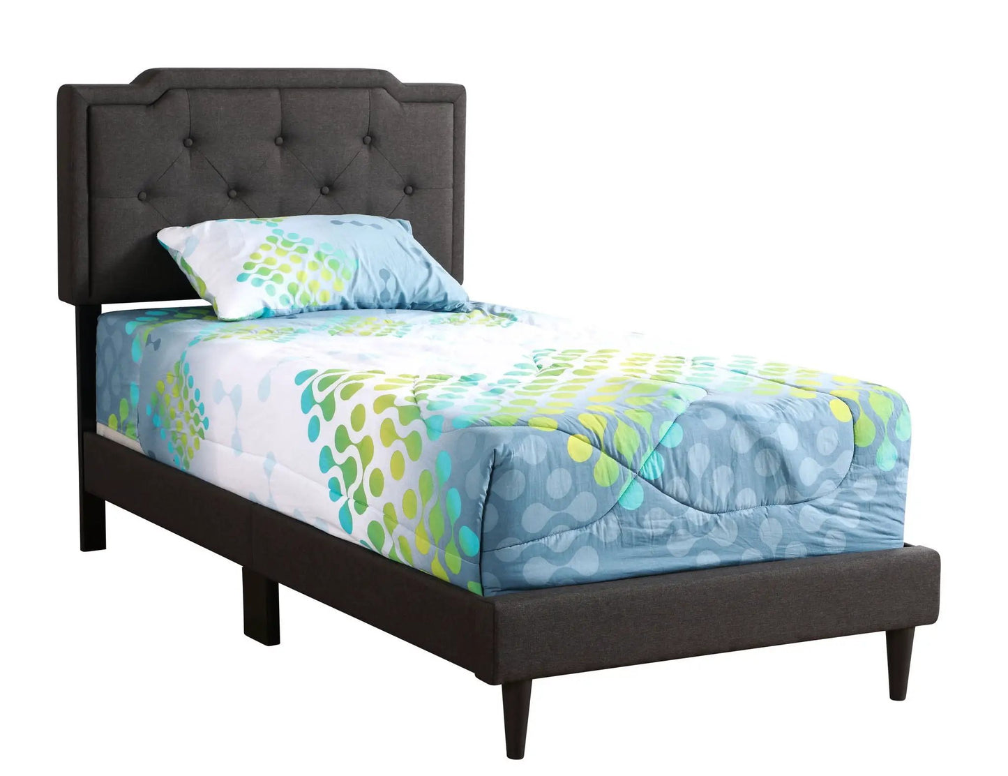 Button tufted upholstered bed in gray fabric with blue-green accents Unique Piece Furniture on Tampa Home & Garden Store