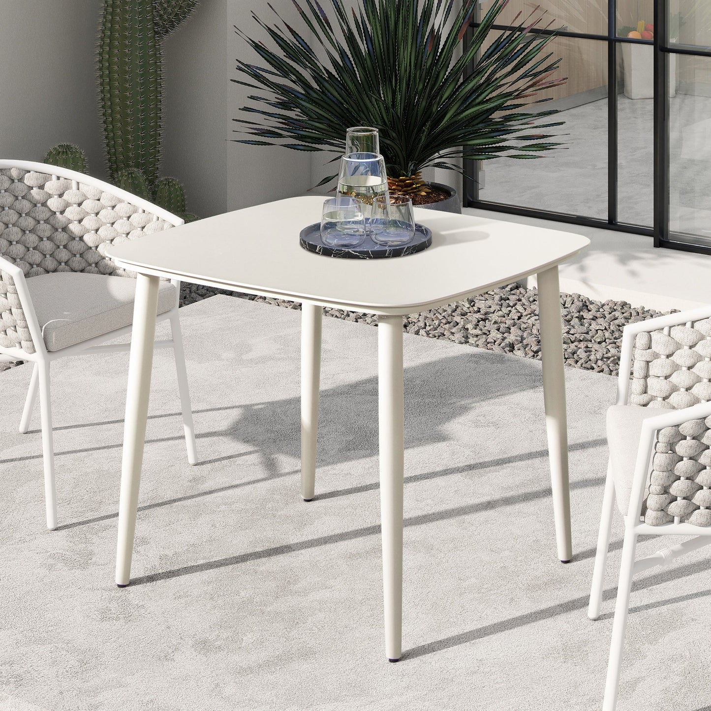 Santorini Outdoor Patio Table and a Solid Metal Base