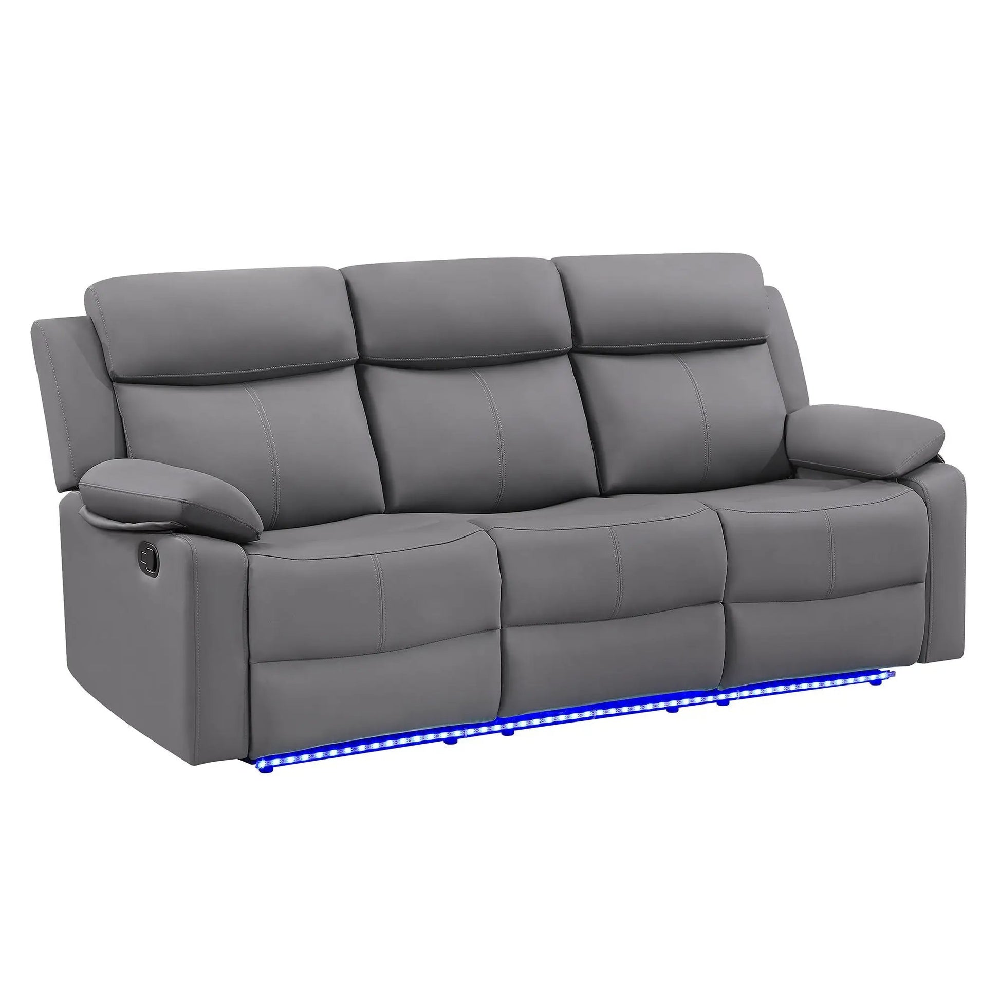 Blanche reclining sofa with LED lights, gray leather upholstery on Tampa Home & Garden Store