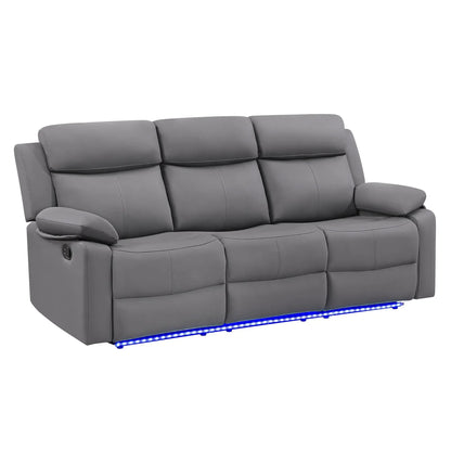 Blanche reclining sofa with LED lights, gray leather upholstery on Tampa Home & Garden Store