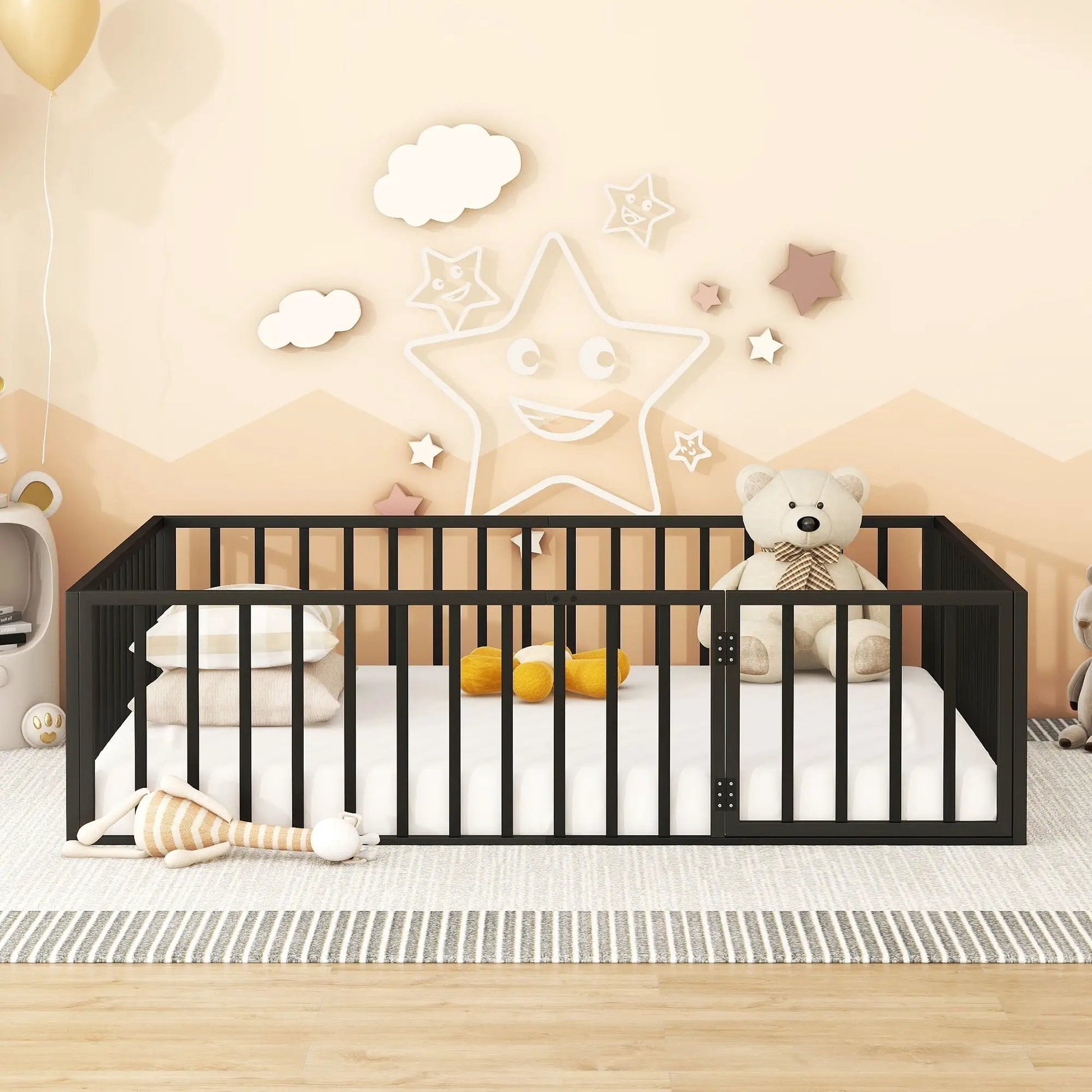 Metal Bed Frame With Fence And Door, black metal panel toddler bed by Unique Piece Furniture on Tampa Home & Garden Store
