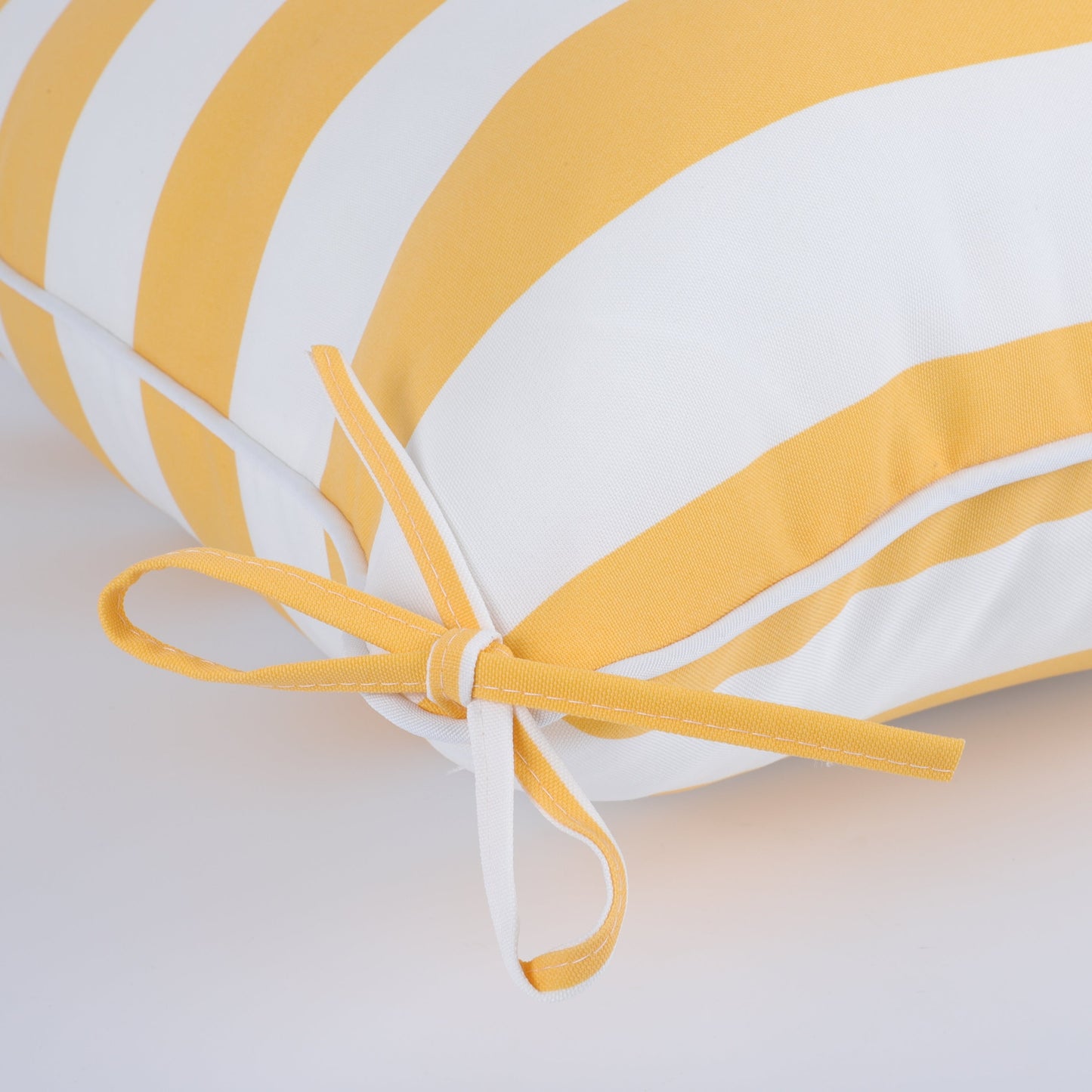 24x24 Inch Outdoor Deep Seat Cushion Set HouseOfZazla yellow white striped fabric with ties on Tampa Home & Garden Store