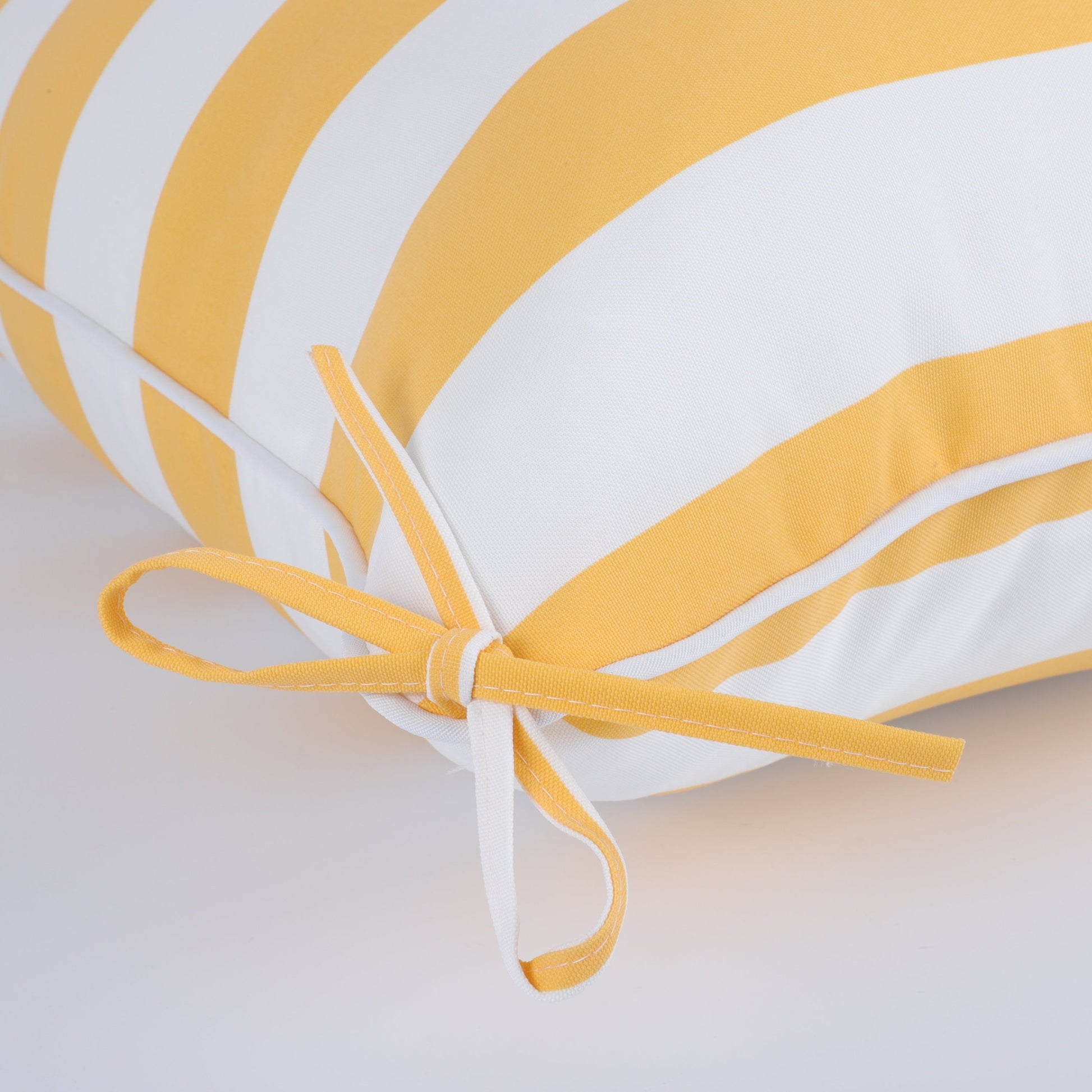 24x24 Inch Outdoor Deep Seat Cushion Set HouseOfZazla yellow white striped fabric with ties on Tampa Home & Garden Store