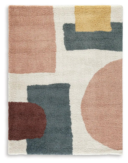 Flynnwick Rug Cream Pink Gray Geometric Plush