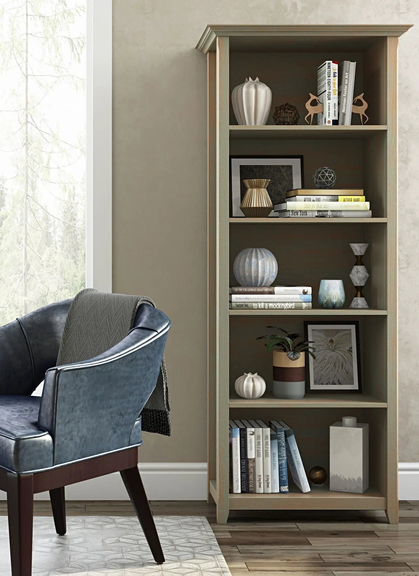 Amherst Five Shelf Bookcase Handcrafted Wood
