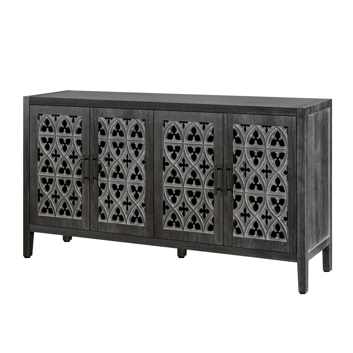 Hollow Four Door Antique Cabinet by HouseOfZazla; dark wood with Gothic lattice panel doors on Tampa Home & Garden Store