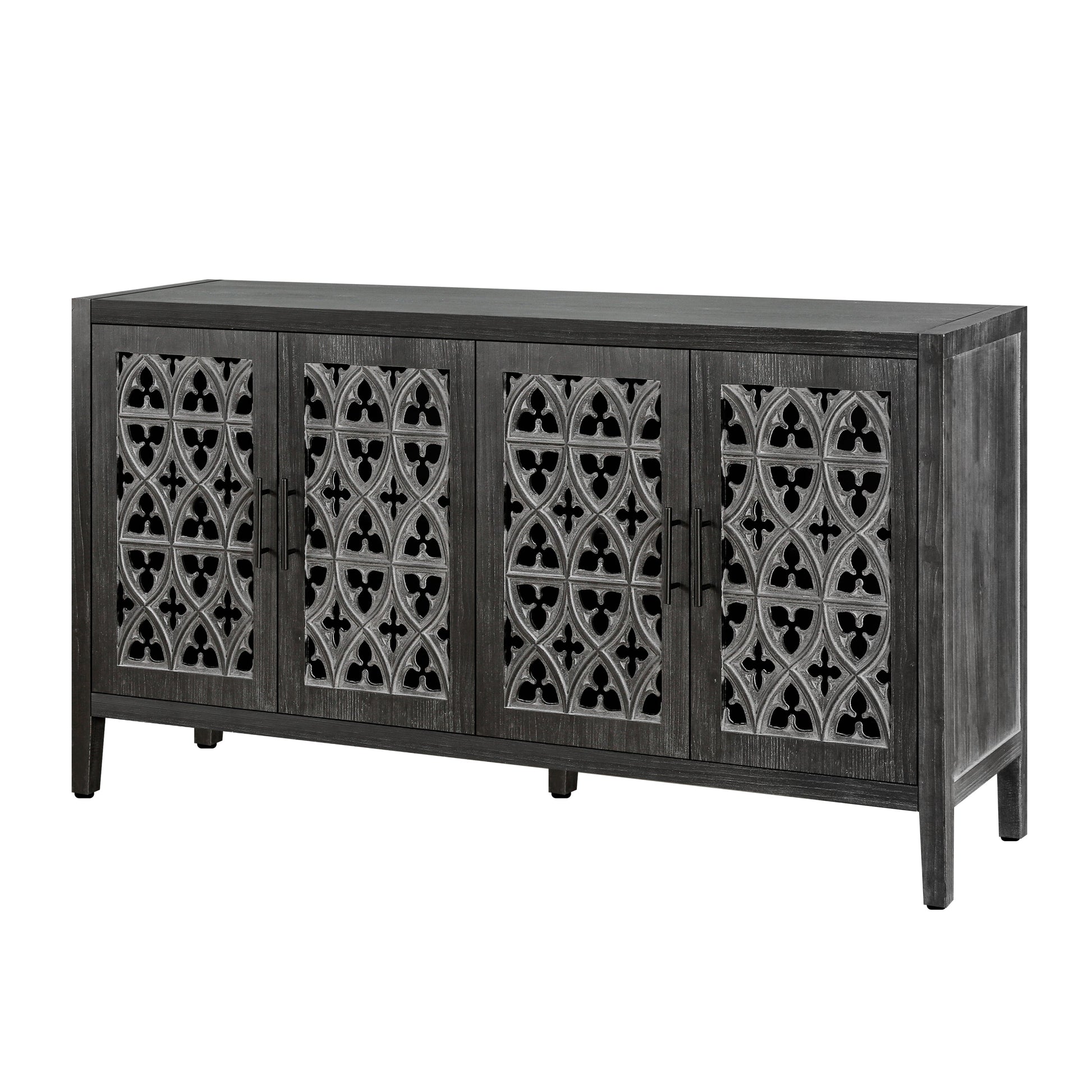 Hollow Four Door Antique Cabinet by HouseOfZazla; dark wood with Gothic lattice panel doors on Tampa Home & Garden Store