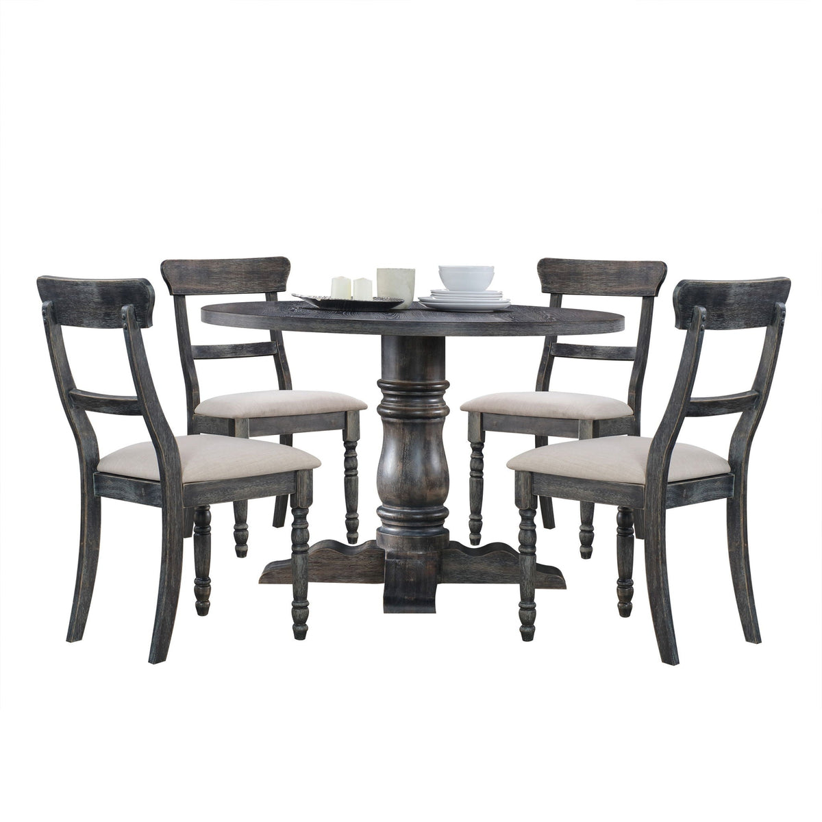 HouseOfZazla Linen Weathered Side Chair Set with padded seats around round table 6 chairs on Tampa Home & Garden Store