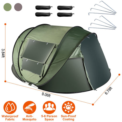 GemGear 3-4 person pop-up tent olive green, auto setup, waterproof; 2 mosquito net windows on Tampa Home & Garden Store