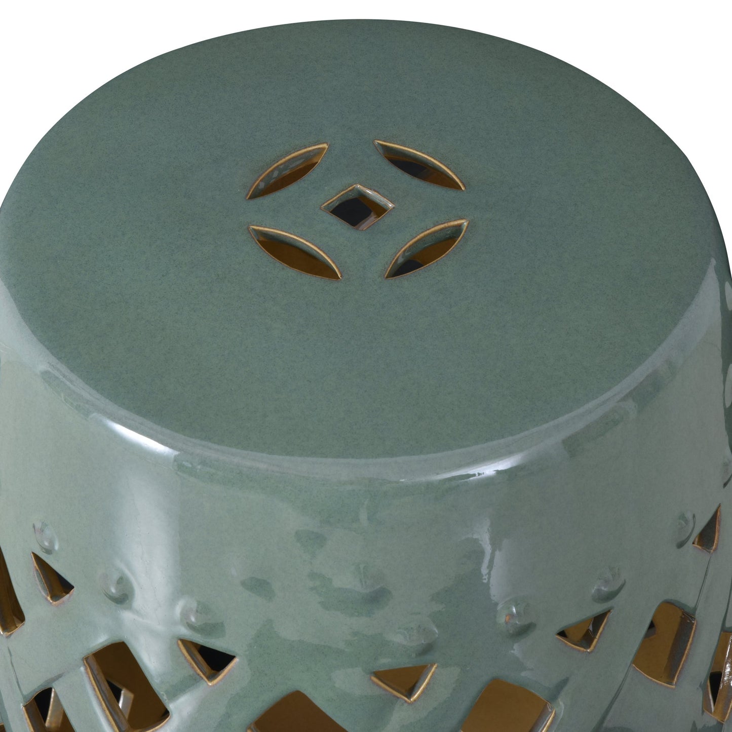 Outsunny ceramic garden stool round side table with lattice cutouts glazed green finish on Tampa Home & Garden Store