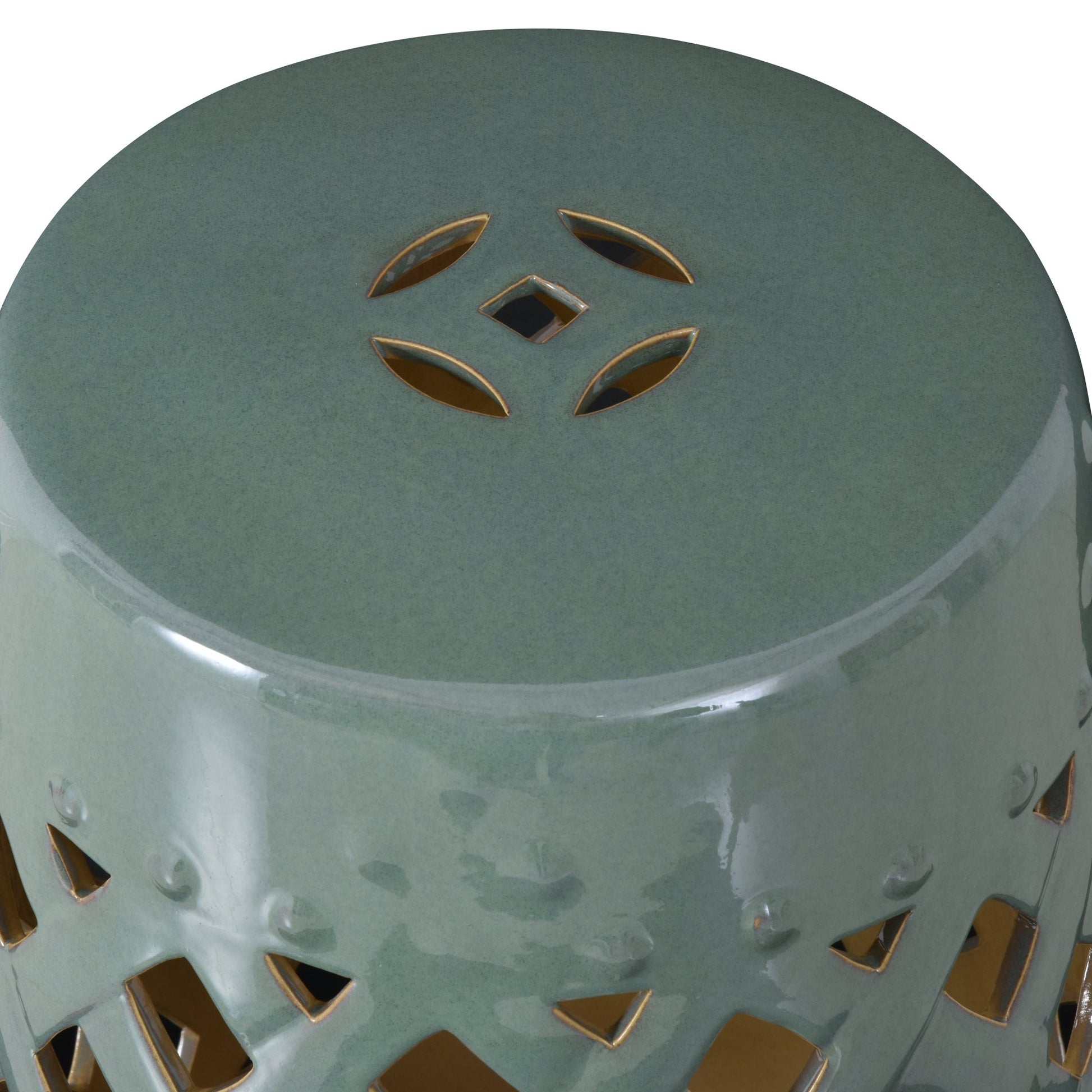Outsunny ceramic garden stool round side table with lattice cutouts glazed green finish on Tampa Home & Garden Store