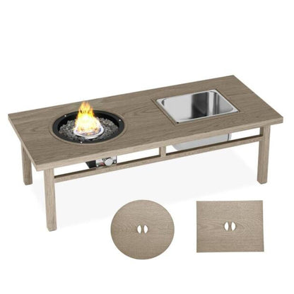 Outdoor Propane Fire Pit and Ice Bucket Table