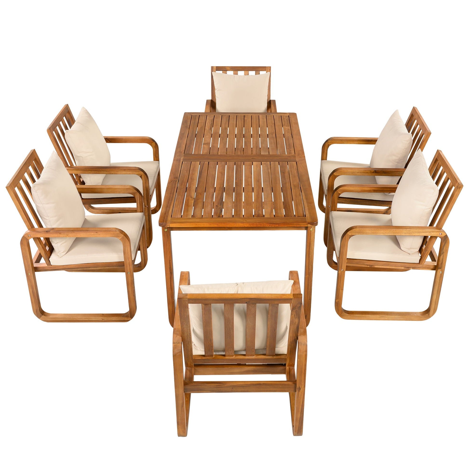 7-Piece Outdoor Patio Dining Set with Removable Cushions in natural wood HouseOfZazla on Tampa Home & Garden Store