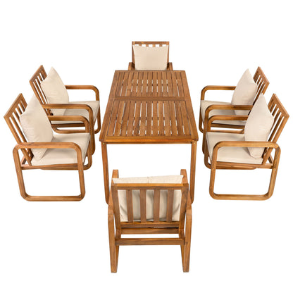 7-Piece Outdoor Patio Dining Set with Removable Cushions in natural wood HouseOfZazla on Tampa Home & Garden Store