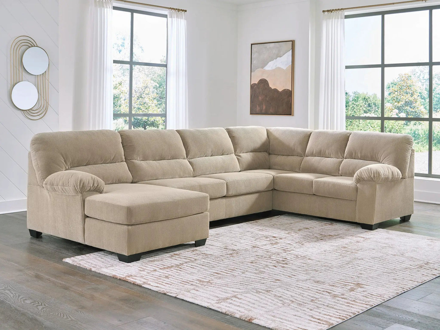 SimpleJoy Sectional beige corduroy sofa by Unique Piece Furniture in bright living room on Tampa Home & Garden Store