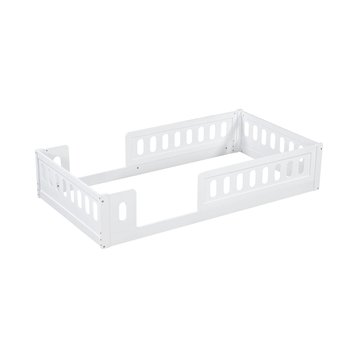 Platform bed with guardrail in white metal frame by HouseOfZazla on Tampa Home & Garden Store