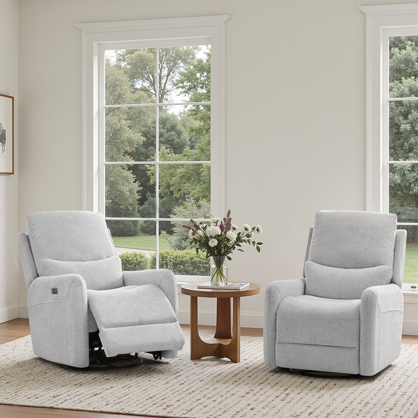 Dublin 30-inch Heathered swivel power recliner arm chairs by HouseOfZazla in gray fabric on Tampa Home & Garden Store