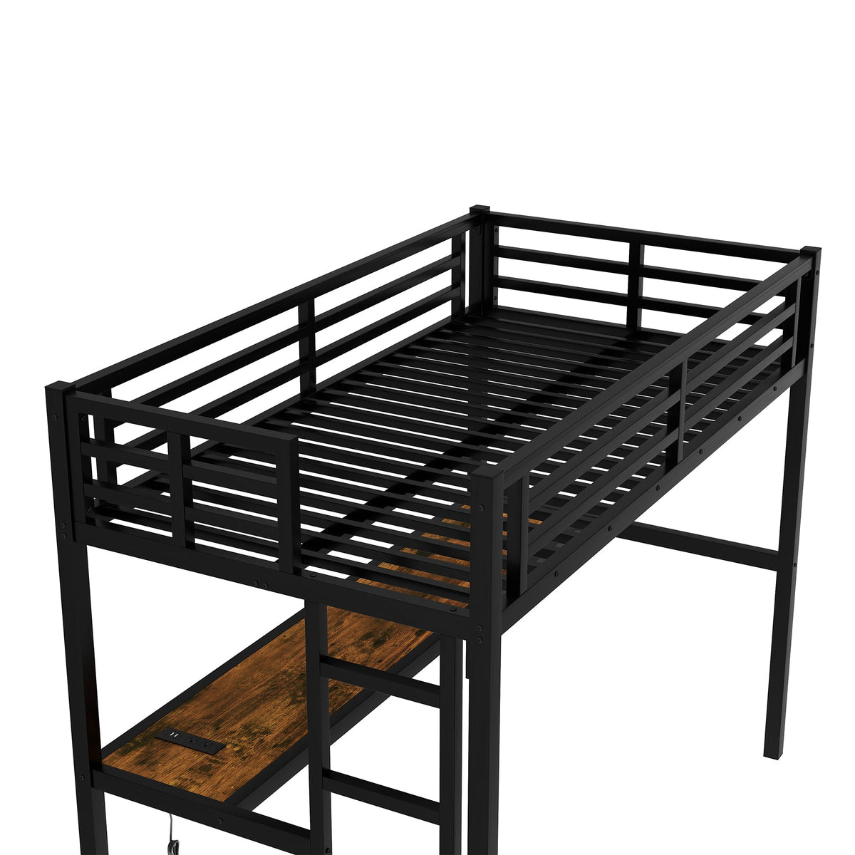 Metal Twin XL loft bed with desk, black finish, built-in power outlet, by HouseOfZazla on Tampa Home & Garden Store