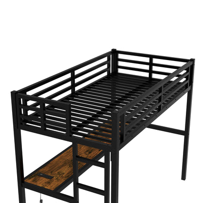 Metal Twin XL loft bed with desk, black finish, built-in power outlet, by HouseOfZazla on Tampa Home & Garden Store