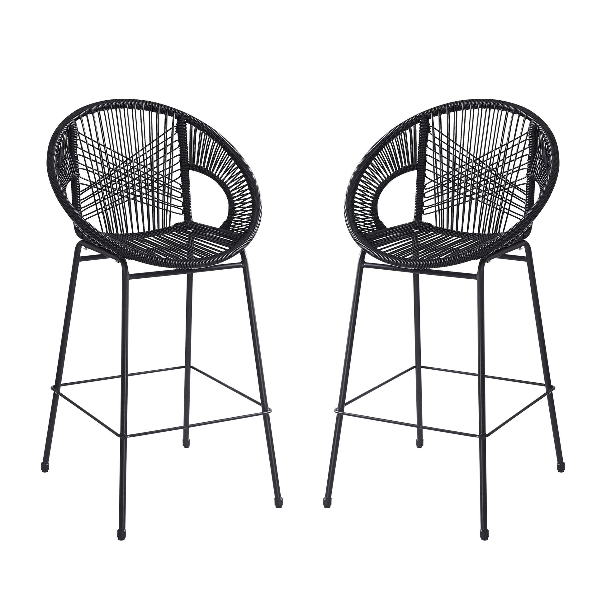 Ferrara outdoor barstool set of 2, black woven stools with metal legs by HouseOfZazla on Tampa Home & Garden Store