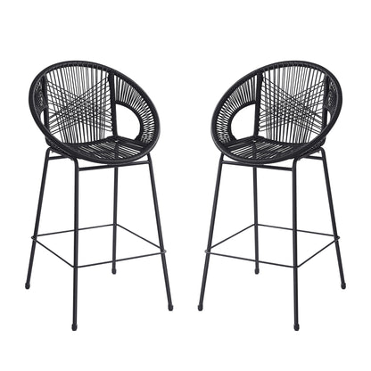 Ferrara outdoor barstool set of 2, black woven stools with metal legs by HouseOfZazla on Tampa Home & Garden Store