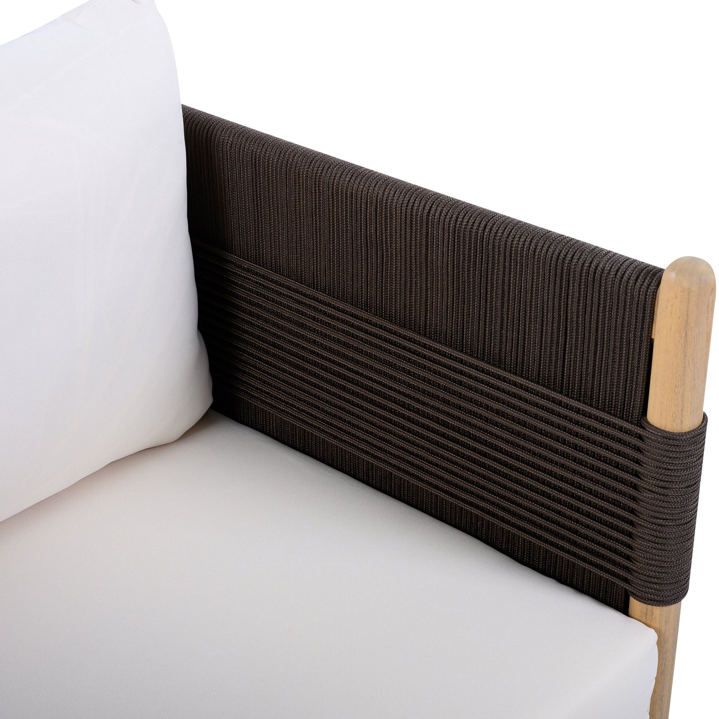 Outdoor Acacia Club Chairs Set of 2 with diamond-pattern black rope and light teak finish on Tampa Home & Garden Store