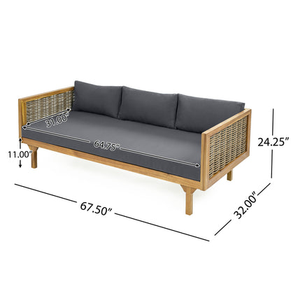 Claremont 3 Seater Daybed with Rattan Arms by HouseOfZazla, dark grey cushions, woven sides on Tampa Home & Garden Store