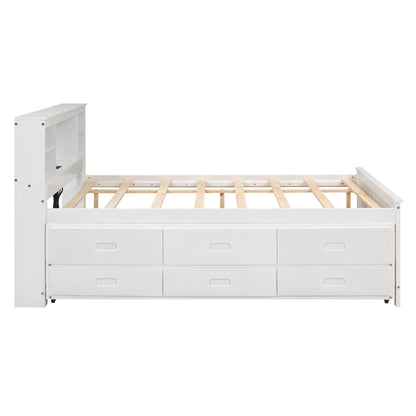 White platform bed with storage headboard and three front drawers, slatted bed base on Tampa Home & Garden Store