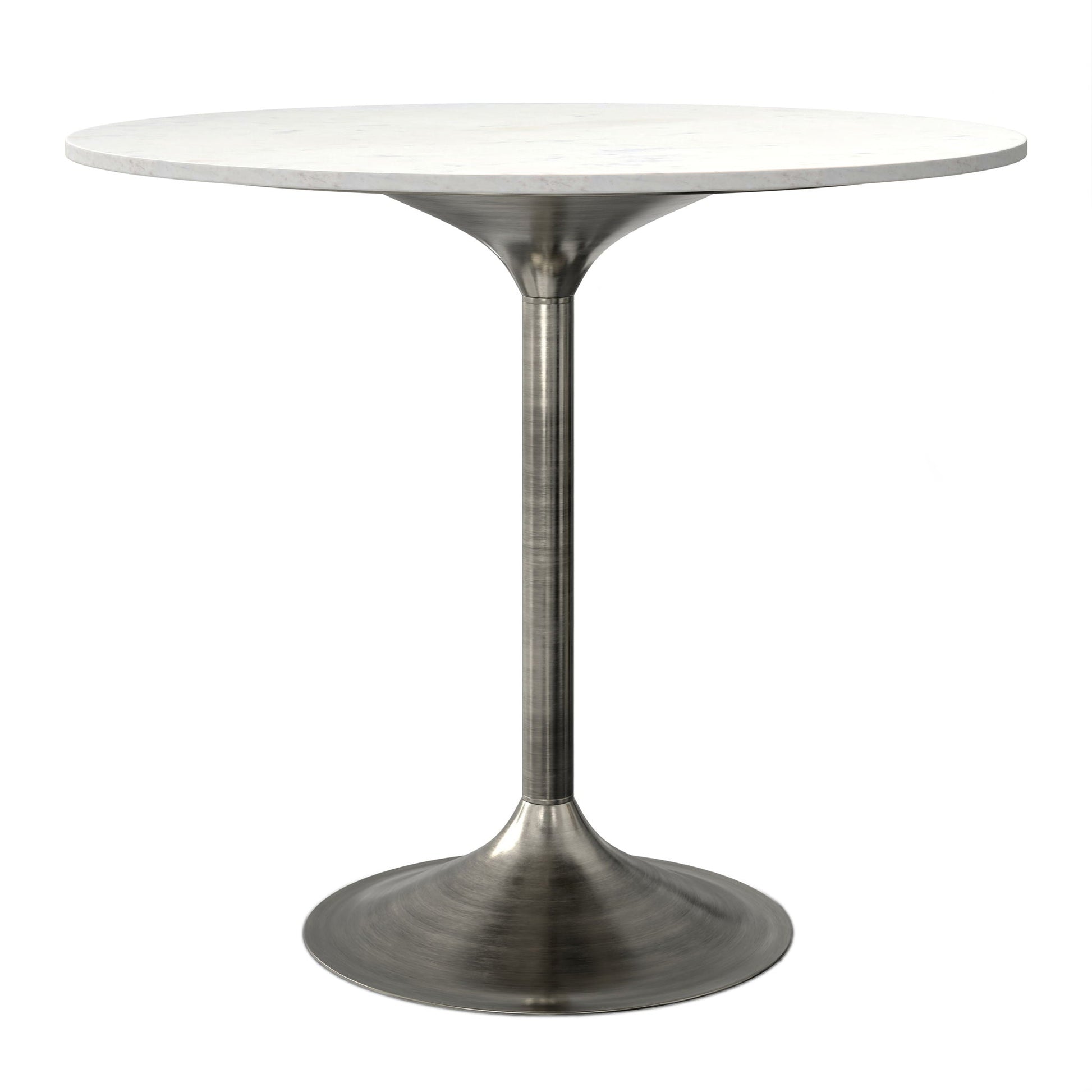 Osborne round marble dining table on brushed metal pedestal base for 3–4 seats on Tampa Home & Garden Store