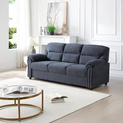 Hamilton sofa with nailhead trim, blue upholstery, stationary sofa by Unique Piece Furniture on Tampa Home & Garden Store