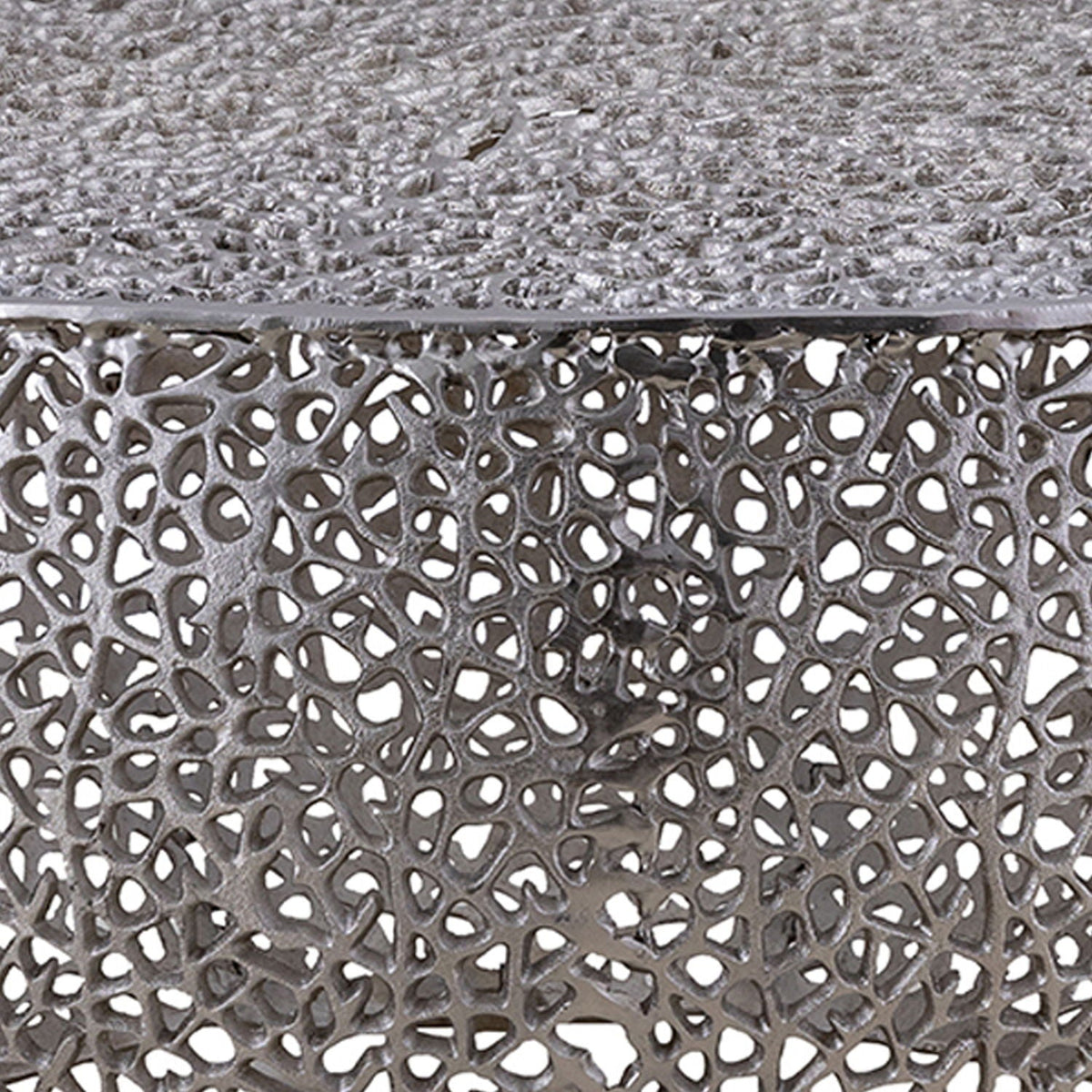 Round coffee table with aluminum frame, pearl silver lattice top, HouseOfZazla on Tampa Home & Garden Store