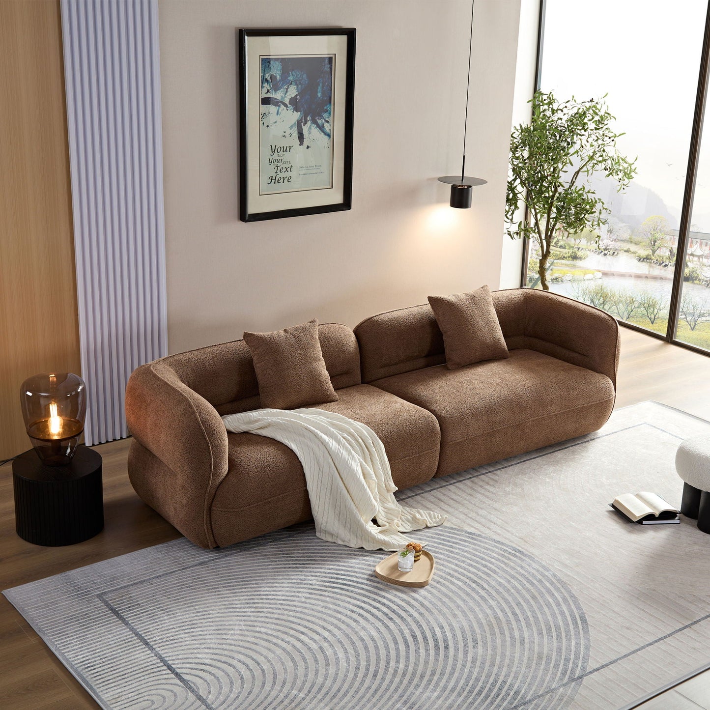 Sectional sofa in durable brown textured fabric by HouseOfZazla with plush cushions on Tampa Home & Garden Store