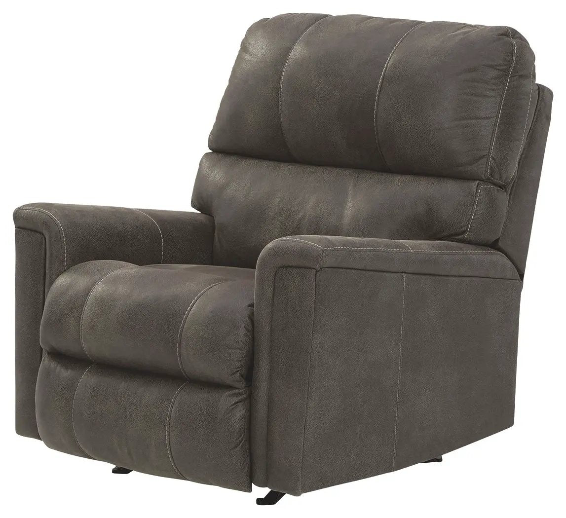 Navi Rocker Recliner dark gray fabric with plush cushions and padded arms, single chair on Tampa Home & Garden Store