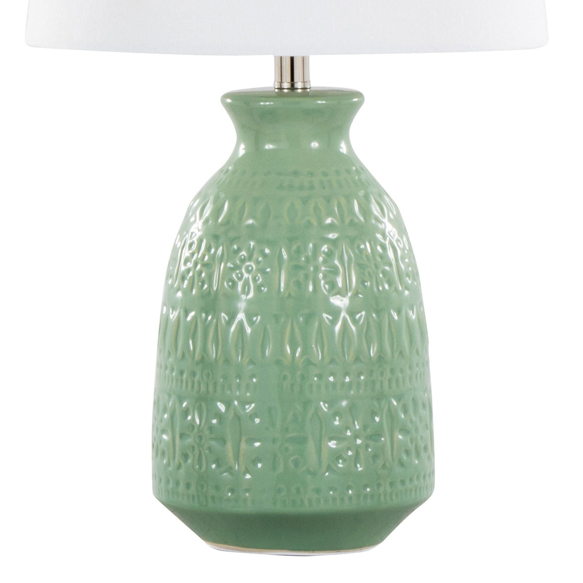 Claudia Lamp Set (2) with textured sage green ceramic base and white shade by HouseOfZazla on Tampa Home & Garden Store
