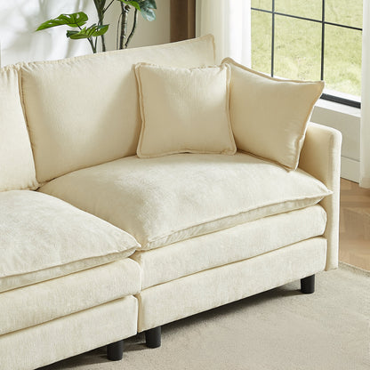 Modular sectional sofa 110 inch L-shaped in beige fabric with plush cushions by HouseOfZazla on Tampa Home & Garden Store