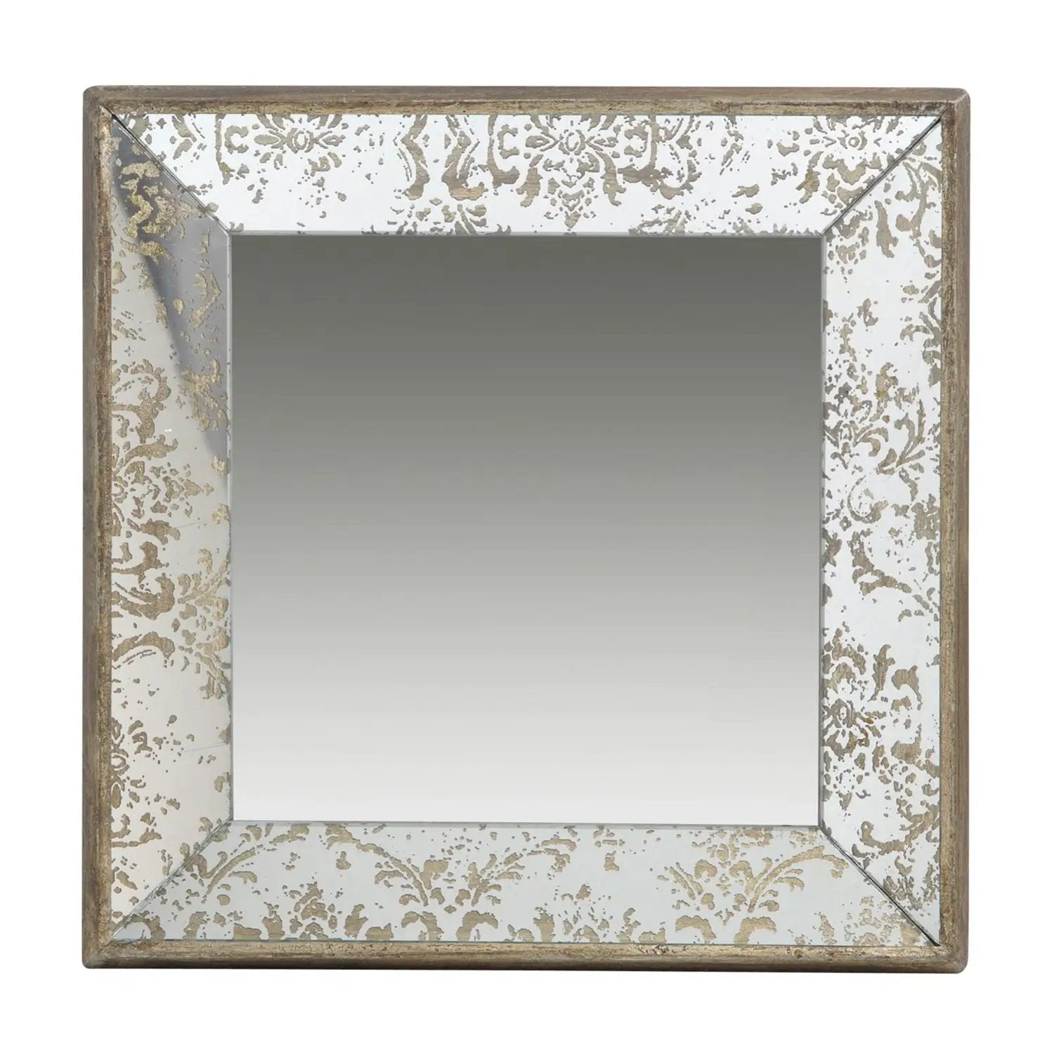Antique rectangle wall mirror with floral accents and distressed silver frame on Tampa Home & Garden Store