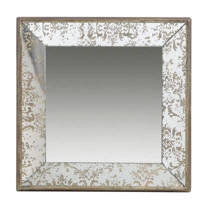 Antique rectangle wall mirror with white and gold damascene floral accents and a wood frame on Tampa Home & Garden Store