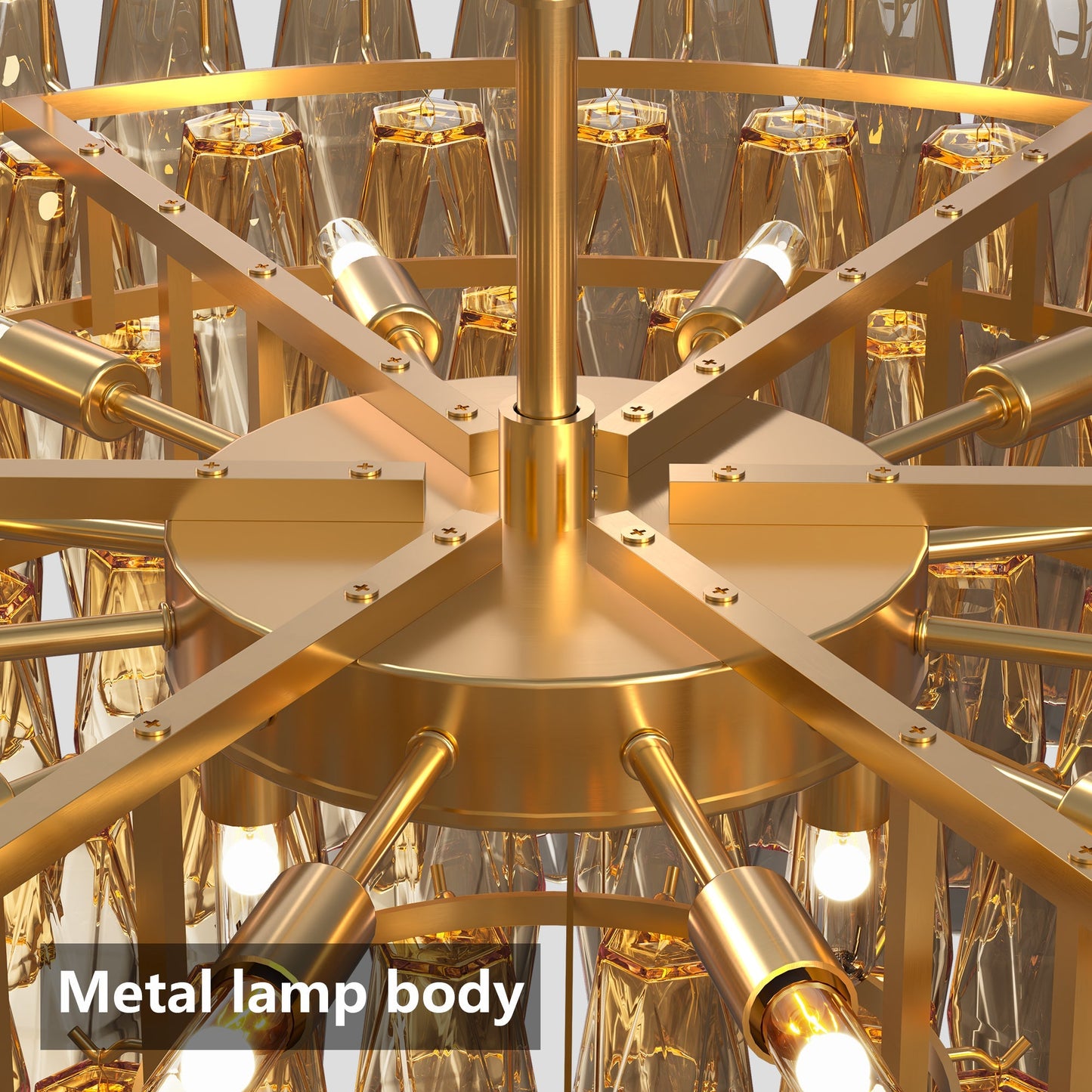 Chandelier HouseOfZazla 37-inch extra large 14-light gold modern round with metal lamp body on Tampa Home & Garden Store